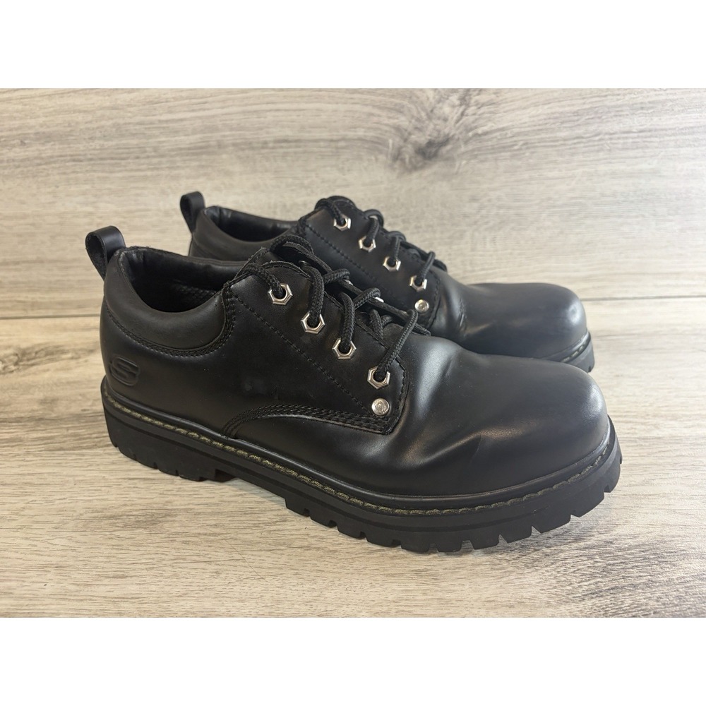 Skechers Alley Cats Oxford Lace Up Work Shoes Mens 8.5 Black Leather 7111 Y2K